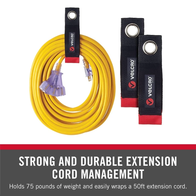 Alt view image 2 of 7 - Easy Hang Extension Cord Organizer Holder, 14", Holds 75 lbs | Straps Fit 25-50 Ft Cords; Hangs On Wall Hooks And Nails; Garage Organization And Storage For Air Hoses, Ropes And Cables