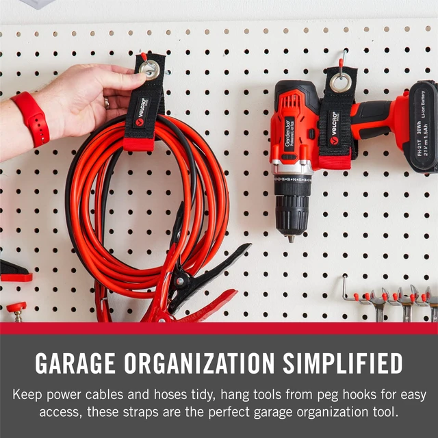 Alt view image 3 of 7 - Easy Hang Extension Cord Organizer Holder, 14", Holds 75 lbs | Straps Fit 25-50 Ft Cords; Hangs On Wall Hooks And Nails; Garage Organization And Storage For Air Hoses, Ropes And Cables