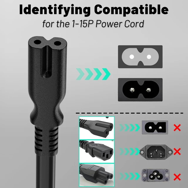 Alt view image 3 of 7 - Universal 5ft(1.5m) Power Cord, 2-Prong Pure Copper ETL, Black | Figure 8 Replacement for Sony PS5/PS4/PS3 Slim PlayStation 5 4 3 Xbox One X/S Xbox Series X/S Apple TV Printer Speaker
