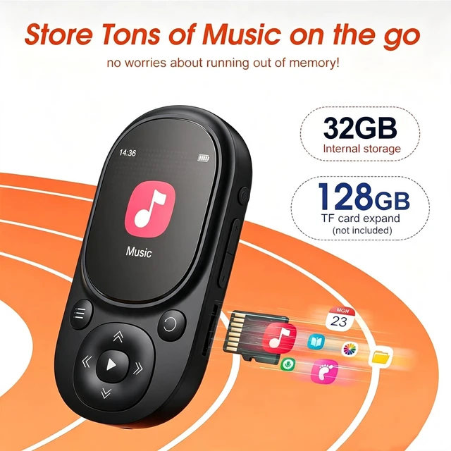 Alt view image 4 of 7 - Clip-on MP3 Player with Bluetooth 5.3,32GB Portable Music Player for Running & Sports,HiFi Lossless Sound,Physical Buttons for Easy Use,FM Radio, Support up to 256GB,Ideal for Kids & Seniors