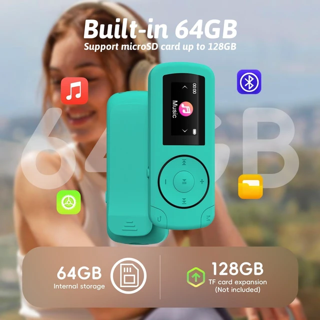Alt view image 6 of 6 - 64GB Clip on Mini MP3 Player with Bluetooth,Shuffle,Recorder(No FM) | Portable MP3 Player,MicroSD Support,Ideal Sport Companion for Running,Cycling,Bluetooth Wireless Audio,Digital Music Player