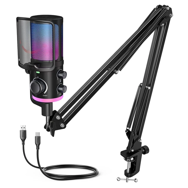 Main image of AM6T Gaming USB Condenser Mic for PC | ChatMix Dial (Balance Game & Chat Audio), Noise Cancellation, RGB, Quick Mute, Gain Knob, Boom Arm for Streaming on Twitch