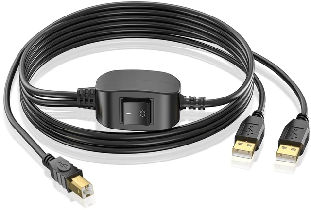 Main image of 5FT Printer Cable Splitter for 2 USB Computers/Laptops Using 1 Printer | 1 In 2 Out USB-A to USB-B Extender Cord Compatible with inkless Printer/Scanner/Fax Machine, Plug & Play USB B Splitter