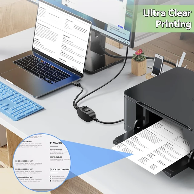 Alt view image 3 of 7 - 5FT Printer Cable Splitter for 2 USB Computers/Laptops Using 1 Printer | 1 In 2 Out USB-A to USB-B Extender Cord Compatible with inkless Printer/Scanner/Fax Machine, Plug & Play USB B Splitter