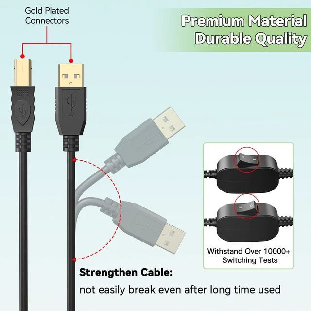 Alt view image 7 of 7 - 5FT Printer Cable Splitter for 2 USB Computers/Laptops Using 1 Printer | 1 In 2 Out USB-A to USB-B Extender Cord Compatible with inkless Printer/Scanner/Fax Machine, Plug & Play USB B Splitter