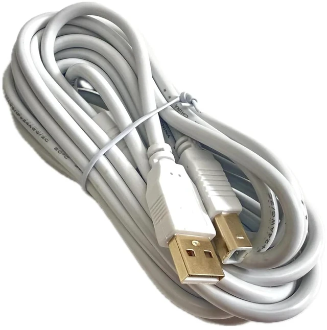 Main image of USB 2.0 High Speed Type A to B Midi Cable 15 ft White Color for Printers | Gold-Plated Connectors, High Speed, Audio Interface Compatible, USB Microphone Support, MIDI Device Ready