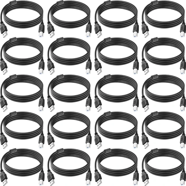 Main image of 20 Pack USB Printer Cable,6FT USB A to B Cable, 2.0 USB B Cable High-Speed Printer Cord Compatible with Hp, Canon, Brother, Samsung, Dell, Epson, Lexmark, Xerox, Piano, Dac, and More(Black)
