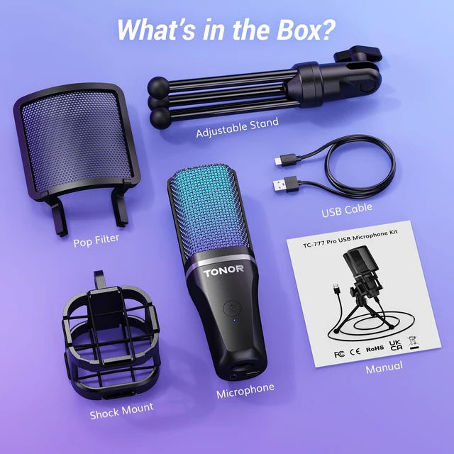 Alt view image 7 of 7 - Podcast Microphone, USB Computer Mic, Cardioid Condenser PC Microfono | Tripod Stand Set with Pop Filter, for Podcasting, Streaming, Vocal Recording, PC & Laptop, 70''/180cm Cable, TC777 Pro