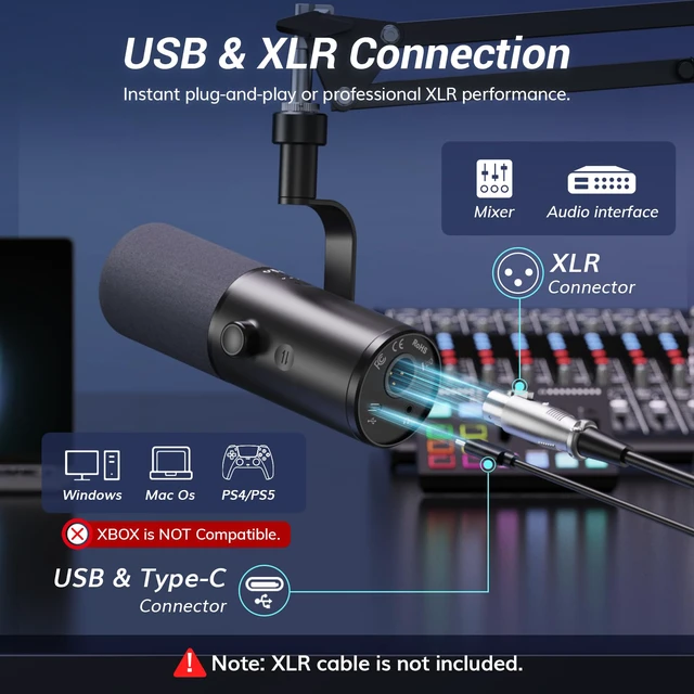 Alt view image 5 of 7 - Dynamic Podcast Microphone for Content Creators, Cardioid XLR/USB Mic | AI Noise Cancellation, Tap Mute, 3.5mm Jack for Monitoring, Volume Control, Microfono with Boom Arm, Black, TD510 AIR H+