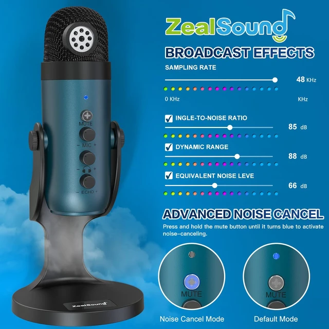 Alt view image 3 of 7 - Podcast Microphone for PC, Noise Cancellation USB Mic with Gain, Volume Adjustment & Mute Button, Monitoring & Echo, for YouTube, TikTok, Podcasting, Streaming, iPhone, iPad, Android(Teal)
