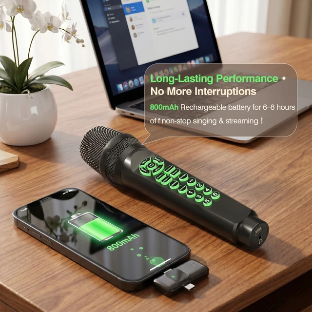 Alt view image 7 of 7 - MC9 Online Karaoke Microphone for Phone/PC, Live Streaming Microphone Set | Easy Podcast Kit w/Built-in Sound Card, Voice Changer, Real-Time Monitoring for TikTok YouTube Live Recording Beginners