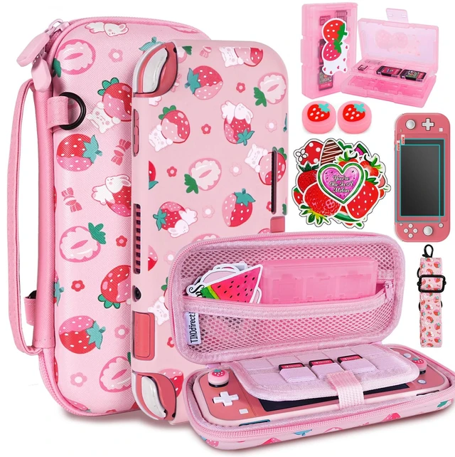 Main image of Carrying Case for Switch Lite, Pretty Shockproof Portable Travel Bag with Soft Protective Shell, Screen Protectors, Cute Thumb Grips Caps and Game Card Case, Pink