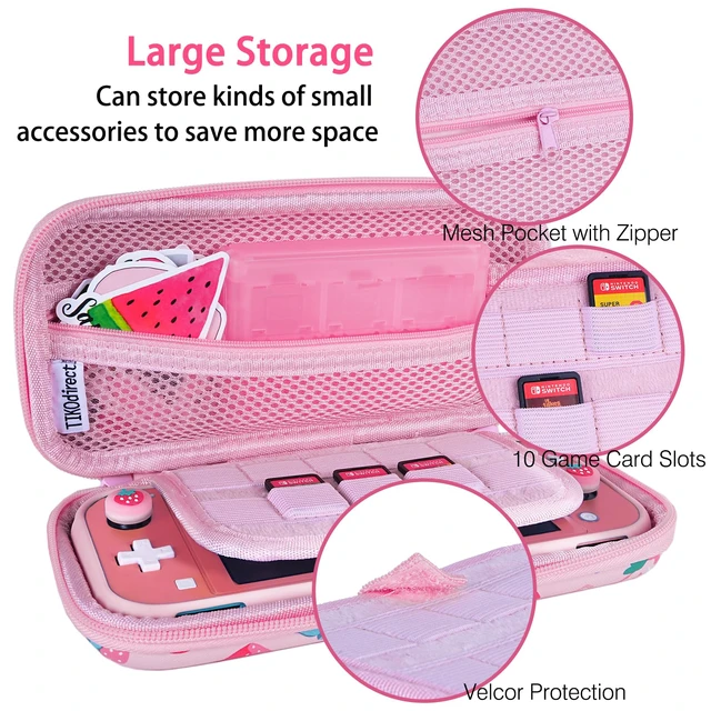 Alt view image 2 of 6 - Carrying Case for Switch Lite, Pretty Shockproof Portable Travel Bag with Soft Protective Shell, Screen Protectors, Cute Thumb Grips Caps and Game Card Case, Pink