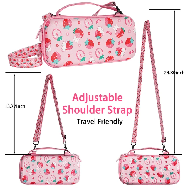 Alt view image 3 of 6 - Carrying Case for Switch Lite, Pretty Shockproof Portable Travel Bag with Soft Protective Shell, Screen Protectors, Cute Thumb Grips Caps and Game Card Case, Pink