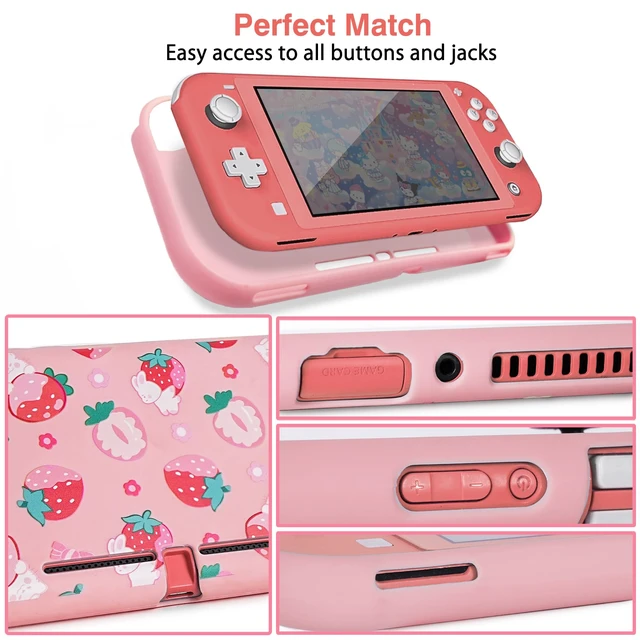 Alt view image 4 of 6 - Carrying Case for Switch Lite, Pretty Shockproof Portable Travel Bag with Soft Protective Shell, Screen Protectors, Cute Thumb Grips Caps and Game Card Case, Pink