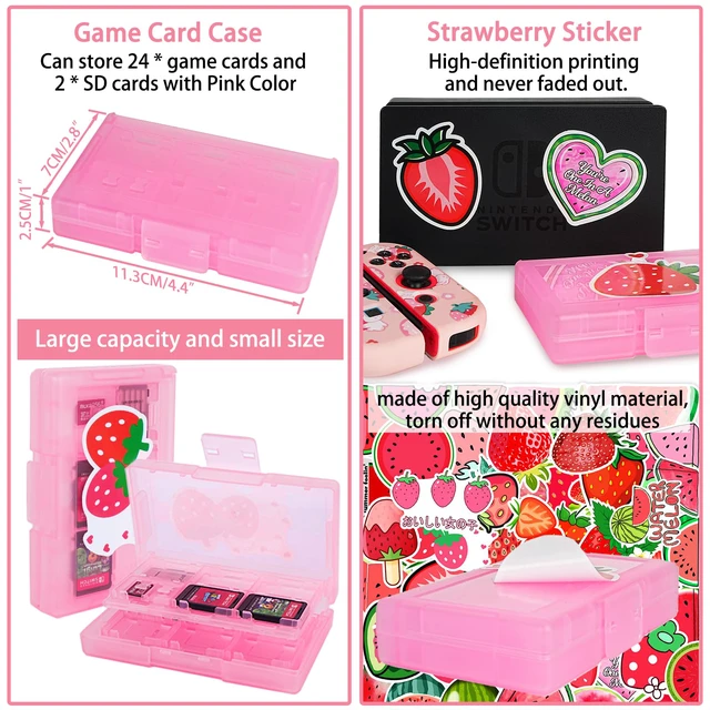 Alt view image 5 of 6 - Carrying Case for Switch Lite, Pretty Shockproof Portable Travel Bag with Soft Protective Shell, Screen Protectors, Cute Thumb Grips Caps and Game Card Case, Pink
