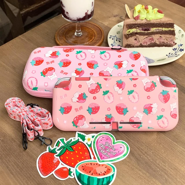 Alt view image 6 of 6 - Carrying Case for Switch Lite, Pretty Shockproof Portable Travel Bag with Soft Protective Shell, Screen Protectors, Cute Thumb Grips Caps and Game Card Case, Pink