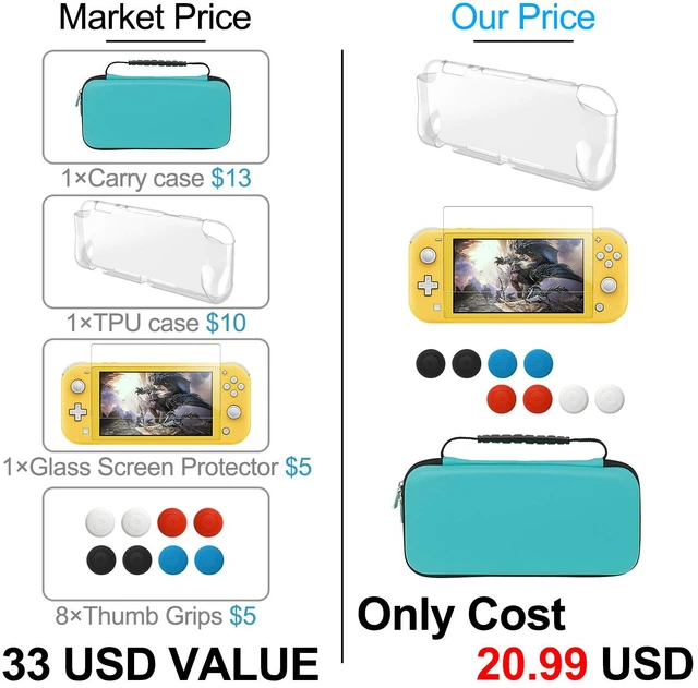 Alt view image 2 of 7 - Carrying Case Plus TPU Cover for Nintendo Switch Lite 2019 - Blue | 4-in-1 Kit Includes Screen Protector,Portable Travel Bag with 8 Game Card Slots,Thumb Grips for Switch Lite