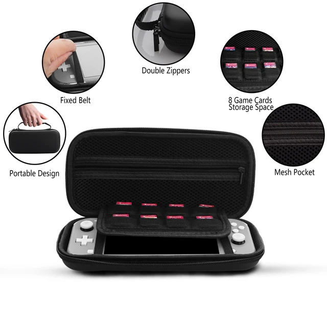Alt view image 2 of 7 - Black Carrying Case for Nintendo Switch Lite, Portable Travel Case with 8 Game Card Slots, 4 in 1 Accessories Kit with Clear Glitter TPU Protective Shell, Screen Protector and 2 Thumb Grip Caps