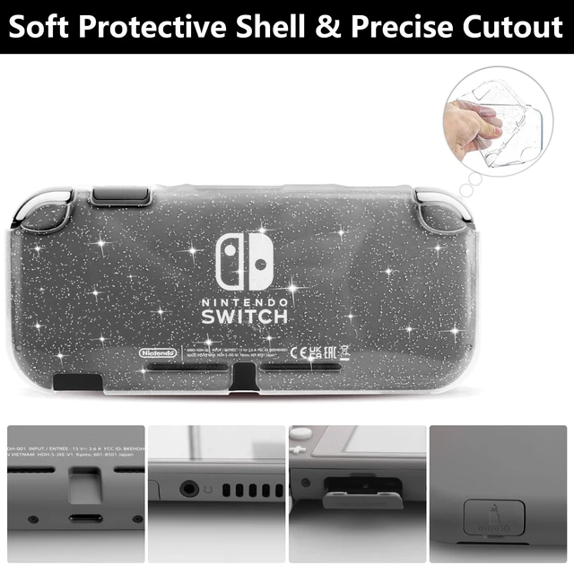 Alt view image 5 of 7 - Black Carrying Case for Nintendo Switch Lite, Portable Travel Case with 8 Game Card Slots, 4 in 1 Accessories Kit with Clear Glitter TPU Protective Shell, Screen Protector and 2 Thumb Grip Caps