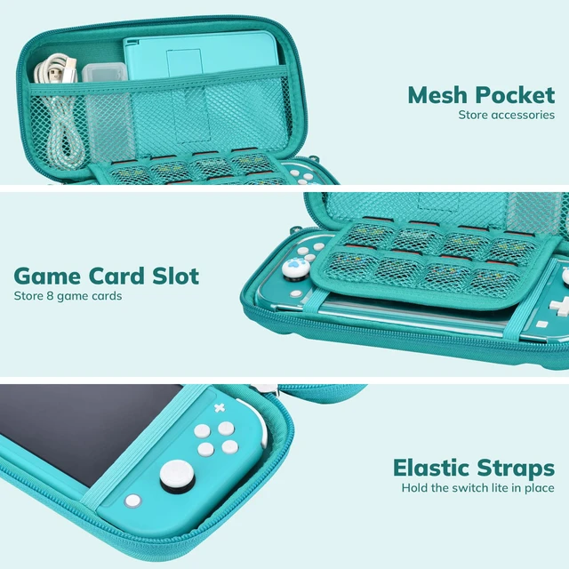 Alt view image 3 of 7 - Switch Lite Case, 14 in 1 Accessories Kit for NS Switch Lite (2019) | Bundle with Carrying Case, Protective Cover, Game Card Case, Screen Protectors, Thumb Grips, Pendant and Straps, Green