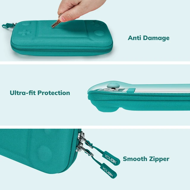 Alt view image 4 of 7 - Switch Lite Case, 14 in 1 Accessories Kit for NS Switch Lite (2019) | Bundle with Carrying Case, Protective Cover, Game Card Case, Screen Protectors, Thumb Grips, Pendant and Straps, Green