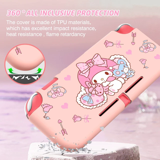 Alt view image 3 of 7 - Little Red Hood Rabbit Switch Lite Protective Case Cute TPU Soft Cover Shock Absorption Anti-Scratch Shell with 2PCS Lovely Bunny Thumb Grips for Switch 2019 Version - Pink