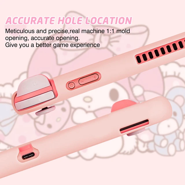 Alt view image 5 of 7 - Little Red Hood Rabbit Switch Lite Protective Case Cute TPU Soft Cover Shock Absorption Anti-Scratch Shell with 2PCS Lovely Bunny Thumb Grips for Switch 2019 Version - Pink