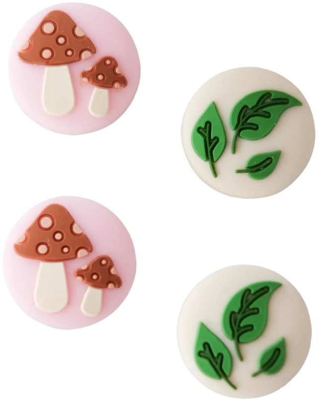 Main image of Switch Joycon Thumb Grip Caps, Soft Cute Silicone Joystick Cover Compatible with Nintendo Switch/OLED/Switch Lite, Analog Stick Grips Button Covers, 4PC Set (Spring Mushroom & Leaves)