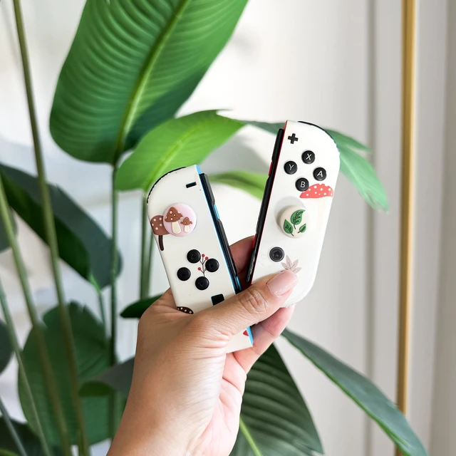 Alt view image 2 of 3 - Switch Joycon Thumb Grip Caps, Soft Cute Silicone Joystick Cover Compatible with Nintendo Switch/OLED/Switch Lite, Analog Stick Grips Button Covers, 4PC Set (Spring Mushroom & Leaves)