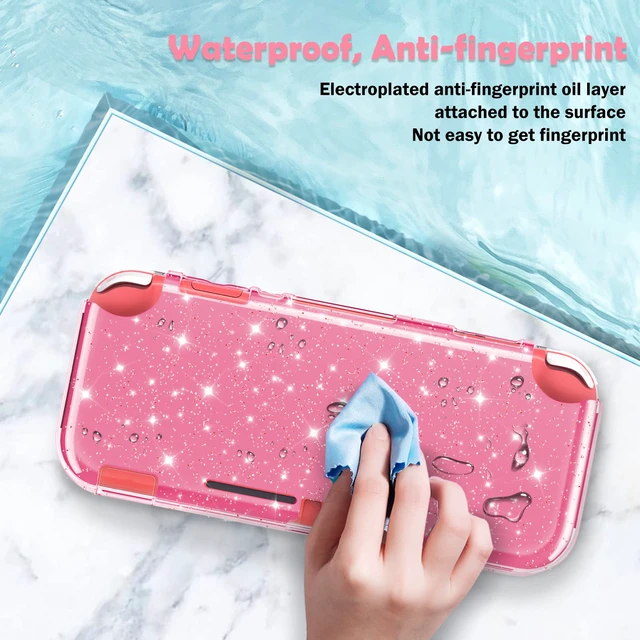 Alt view image 2 of 7 - Pink Glitter Protective Case for Switch Lite, Bling Clear Crystal Soft TPU Cover with Shock-Absorption and Anti-Scratch Design, Cute Sparkle Shining Skin for Switch 2019 Version