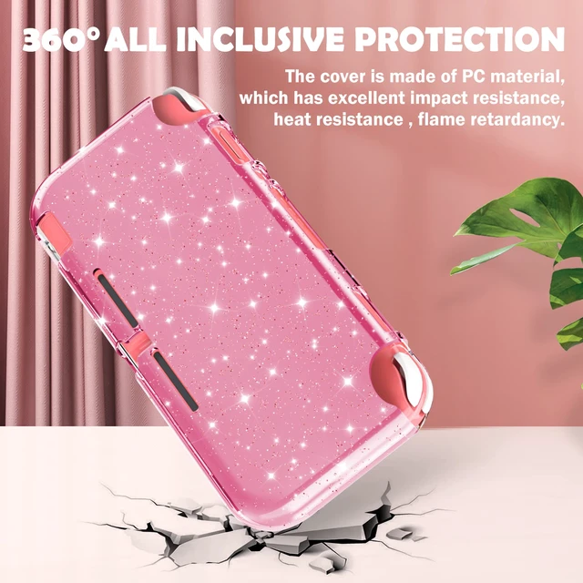 Alt view image 3 of 7 - Pink Glitter Protective Case for Switch Lite, Bling Clear Crystal Soft TPU Cover with Shock-Absorption and Anti-Scratch Design, Cute Sparkle Shining Skin for Switch 2019 Version