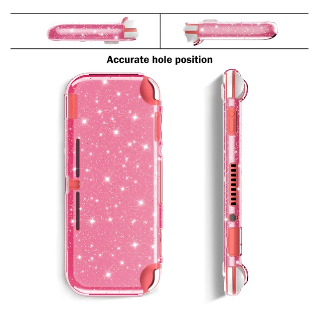 Alt view image 5 of 7 - Pink Glitter Protective Case for Switch Lite, Bling Clear Crystal Soft TPU Cover with Shock-Absorption and Anti-Scratch Design, Cute Sparkle Shining Skin for Switch 2019 Version