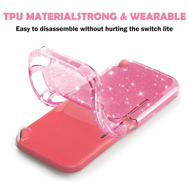 Alt view image 6 of 7 - Pink Glitter Protective Case for Switch Lite, Bling Clear Crystal Soft TPU Cover with Shock-Absorption and Anti-Scratch Design, Cute Sparkle Shining Skin for Switch 2019 Version