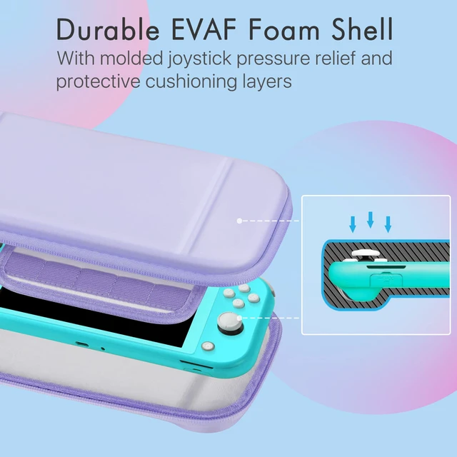 Alt view image 4 of 7 - Carrying Case Kit for Nintendo Switch Lite, Purple, 10 Game Slots | Kawaii Hard-Shell Travel Case with Tempered Glass Screen Protector, 4 Thumb Grips, Wrist Strap, and 10 Game Card Slots
