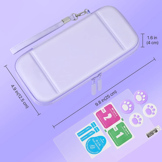 Alt view image 6 of 7 - Carrying Case Kit for Nintendo Switch Lite, Purple, 10 Game Slots | Kawaii Hard-Shell Travel Case with Tempered Glass Screen Protector, 4 Thumb Grips, Wrist Strap, and 10 Game Card Slots