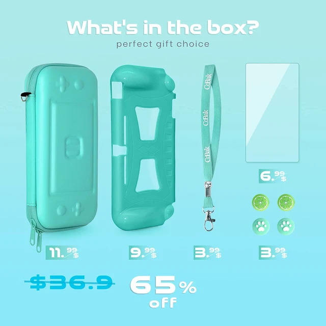 Alt view image 6 of 7 - Carrying Case for Nintendo Switch Lite with 1 Screen Protector | 1 Grip Case and 4 Thumb Grip Caps, Ultra Slim Premium EVA Travel Pouch Protective Cover, 8 Game Cartridges