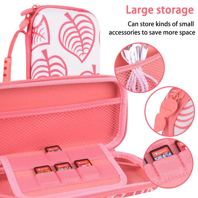 Alt view image 2 of 7 - Carrying Case for Nintendo Switch lite, Shockproof Portable Travel Bag with Glitter Galaxy cover, Screen Protectors and Cute Leaf Thumb Grips Caps, Animal Crossing Pink