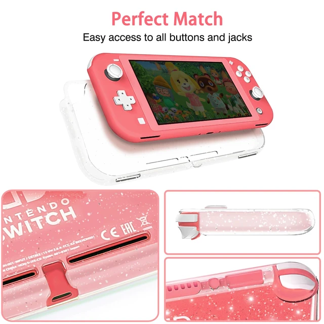 Alt view image 4 of 7 - Carrying Case for Nintendo Switch lite, Shockproof Portable Travel Bag with Glitter Galaxy cover, Screen Protectors and Cute Leaf Thumb Grips Caps, Animal Crossing Pink