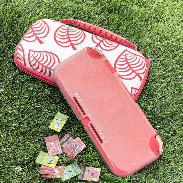 Alt view image 7 of 7 - Carrying Case for Nintendo Switch lite, Shockproof Portable Travel Bag with Glitter Galaxy cover, Screen Protectors and Cute Leaf Thumb Grips Caps, Animal Crossing Pink
