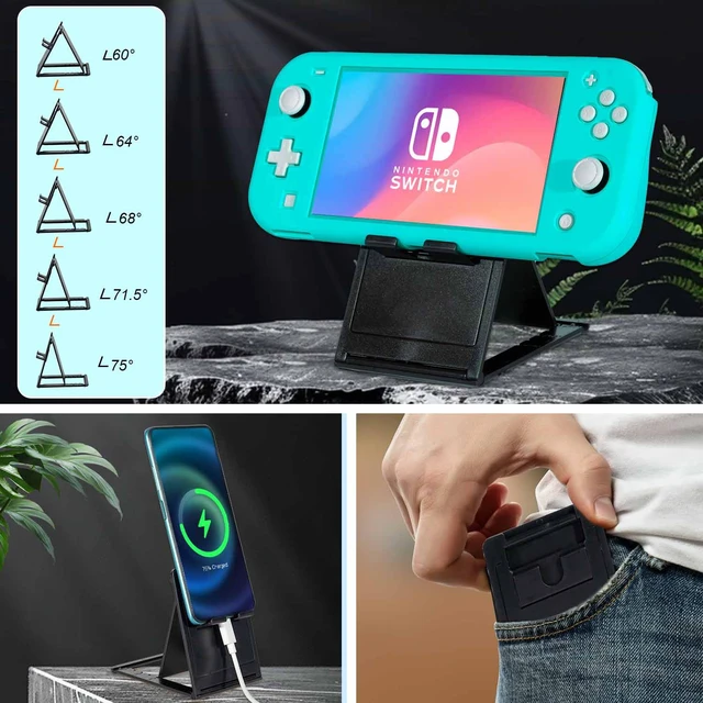 Alt view image 6 of 7 - Accessories Kit for Nintendo Switch Lite - Accessories Bundle with Carrying Case, Protective Cover case, 2-Pack Tempered Glass Screen Protector, Adjustable Play Stand, 6 Thumb Grips