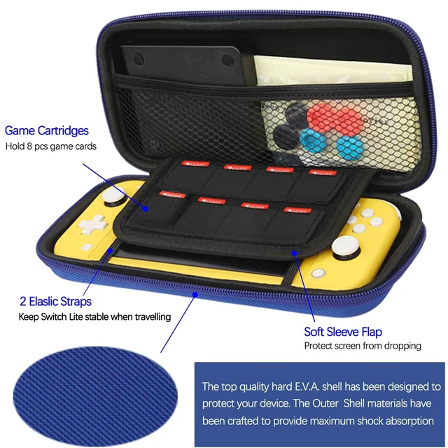 Alt view image 5 of 6 - Accessories Kit for Nintendo Switch Lite - Accessories Bundle with Carrying Case, Protective Cover case, 2-Pack Tempered Glass Screen Protector, Adjustable Play Stand, 6 Thumb Grips