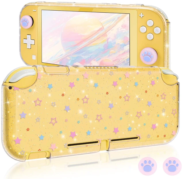 Main image of Protective Case Suitable for Switch Lite Console 2019, TPU Soft Shell Anti-Slip Shock-Absorption Crystal Protective Heart Games Case with 2 PCS Cute Cat Paw Thumb Grips Caps- Glitter Purple