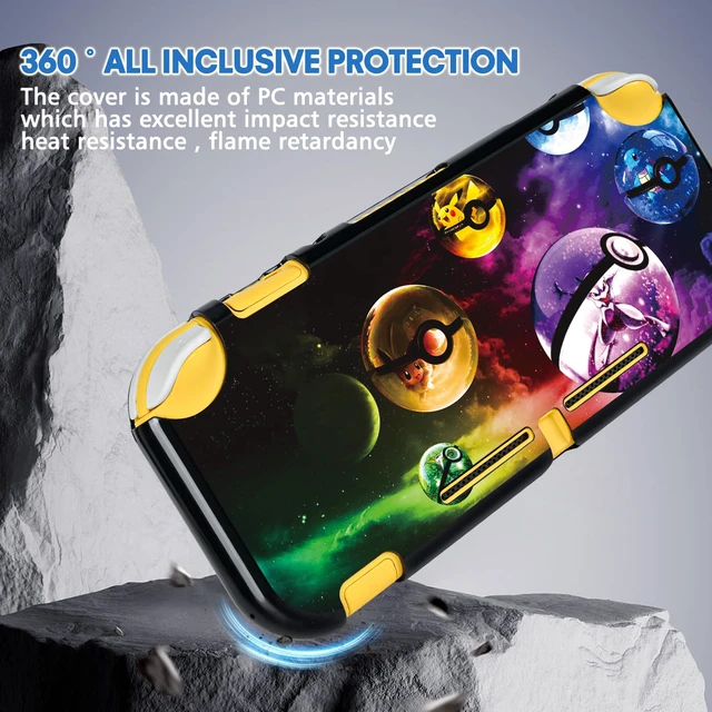 Alt view image 6 of 7 - Cartoon Balls Switch Lite Protective Case Cool Hard PC Shell Shockproof Scratch Resistant Cover Joy Con Japanese Amine Skin with 2PCS Blue and Red Balls Thumb Grips Caps for Switch 2019