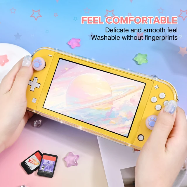 Alt view image 3 of 7 - Protective Case Suitable for Switch Lite Console 2019, TPU Soft Shell Anti-Slip Shock-Absorption Crystal Protective Heart Games Case with 2 PCS Cute Cat Paw Thumb Grips Caps- Glitter Purple