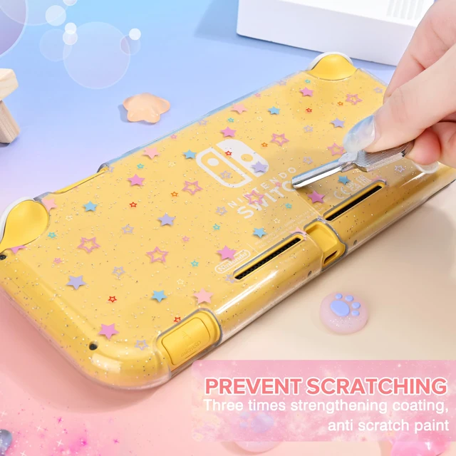 Alt view image 4 of 7 - Protective Case Suitable for Switch Lite Console 2019, TPU Soft Shell Anti-Slip Shock-Absorption Crystal Protective Heart Games Case with 2 PCS Cute Cat Paw Thumb Grips Caps- Glitter Purple