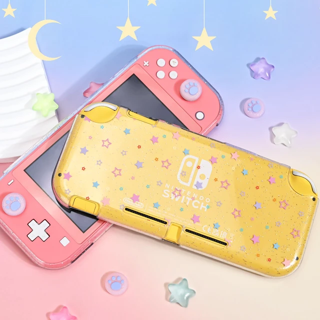 Alt view image 5 of 7 - Protective Case Suitable for Switch Lite Console 2019, TPU Soft Shell Anti-Slip Shock-Absorption Crystal Protective Heart Games Case with 2 PCS Cute Cat Paw Thumb Grips Caps- Glitter Purple