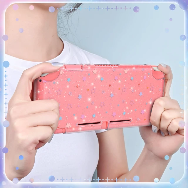Alt view image 6 of 7 - Protective Case Suitable for Switch Lite Console 2019, TPU Soft Shell Anti-Slip Shock-Absorption Crystal Protective Heart Games Case with 2 PCS Cute Cat Paw Thumb Grips Caps- Glitter Purple