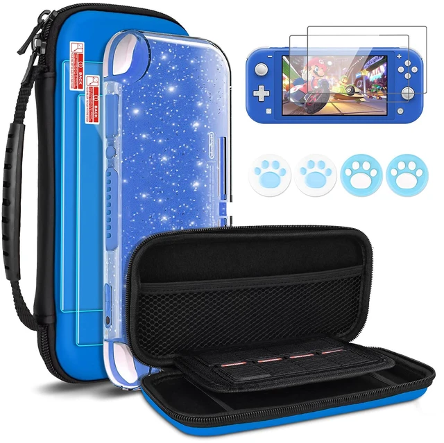 Main image of Carrying Case for Nintendo Switch Lite, Newest Design Portable Travel Carrying Case 4 in 1 Accessories Kit with Glitter Shell, 2 Pcs Screen Protectors and 4 Pcs Thumb Grips Caps - Blue