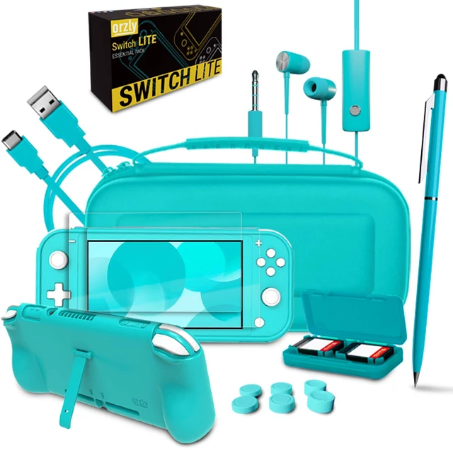 Alt view image 3 of 7 - Switch Lite Accessories Bundle - Case & Screen Protector for Nintendo Switch Lite Console, USB Cable, Games Holder, Grip Case, Headphones, Thumb-Grip Pack & More (Gift Pack - Turquoise Blue)